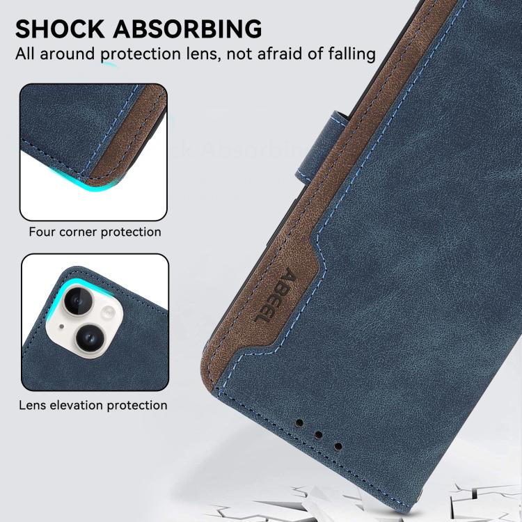Funda de Cuero Abeel para iPhone 16E con Bloqueo Magnético Rfid (Azul-Marrón)