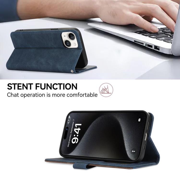 Funda de Cuero Abeel para iPhone 16E con Bloqueo Magnético Rfid (Azul-Marrón)