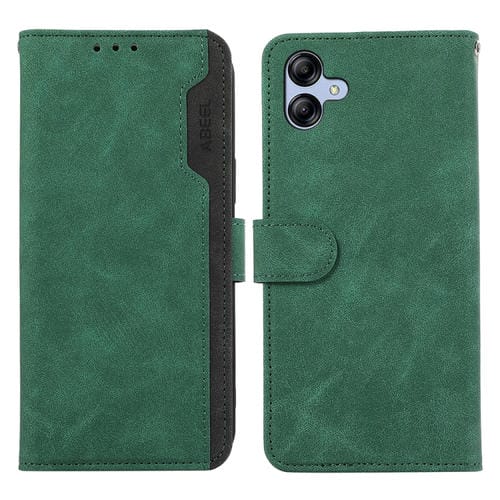 Funda de Cuero Abeel para Samsung Galaxy A05 4G Color Block Magnética Rfid (Verde-Negro)