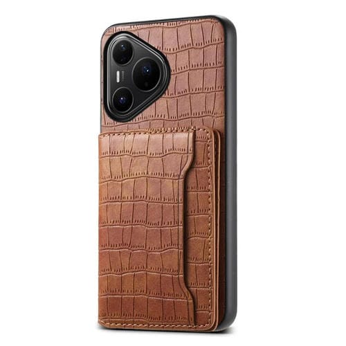 Funda para Huawei Pura 80 Pro / 80 Pro+ 5G con textura de cocodrilo y diseño de cartera, cobertura total (marrón)