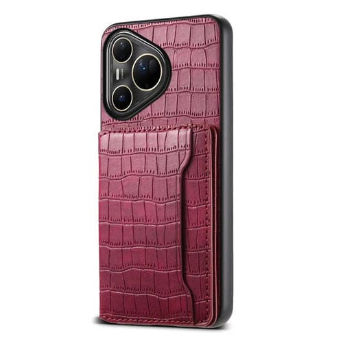 Funda para Huawei Pura 80 Ultra 5G con textura de cocodrilo y diseño de cartera, cobertura total (roja)