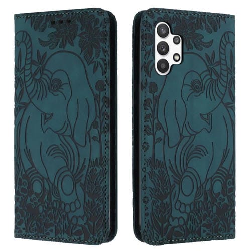 Funda para Teléfono Samsung Galaxy A13 4G 5G Cuero Relieve Elefante Retro (Verde)