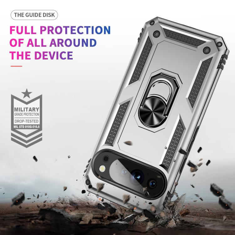 Funda TPU + PC para Google Pixel 10 Pro XL a Prueba de Golpes con Soporte (Plateada)