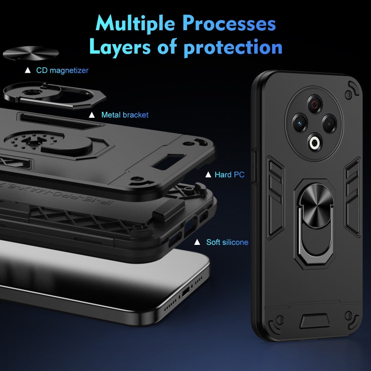 Funda para Teléfono Tecno Spark 30 con Anillo de Metal y Protección Antigolpes (Negro)
