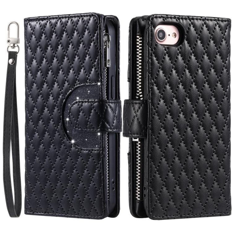 Funda Tipo Billetera Cuero con Cremallera y Diseño Celosía para iPhone 16E (Negra)