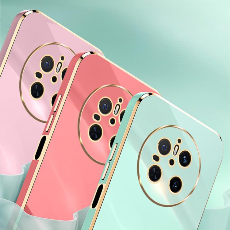 Funda para Huawei Mate 70 Xinli con Borde Dorado y Revestimiento 6D Recto de TPU (Rosa)