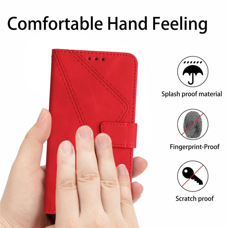 Funda de cuero con relieve y costuras para TCL 60 SE/605 (roja)