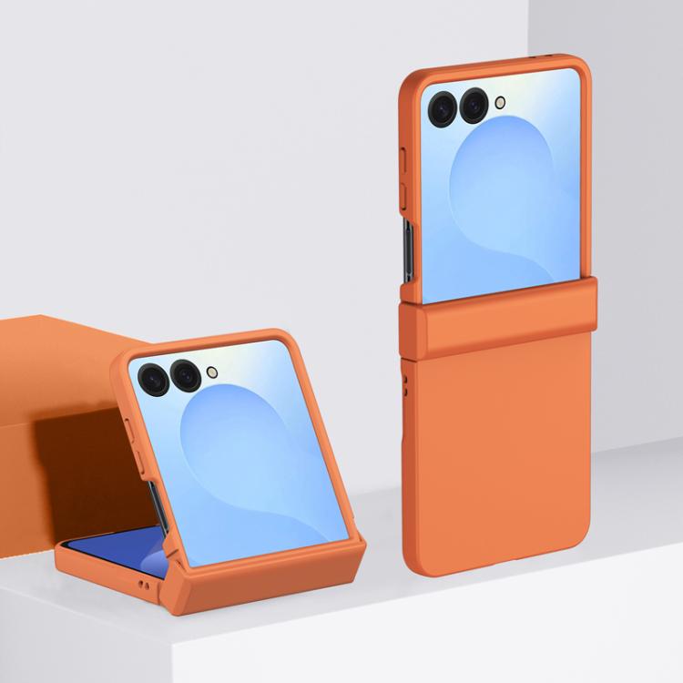 Funda de PC con 3 piezas para Samsung Galaxy Z Flip7, con tacto suave y cobertura total, a prueba de golpes (naranja)