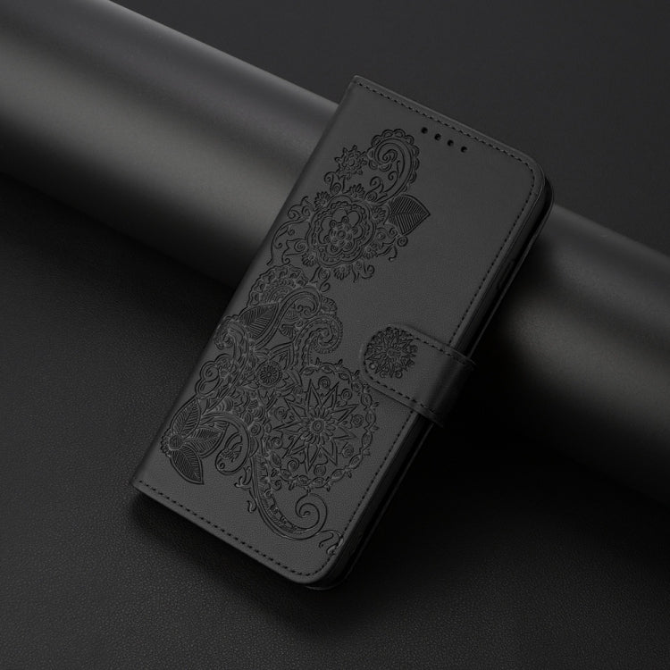 Funda de Cuero con Tapa para Sharp Aquos R9 Pro con Diseño de Flor de Datura en Relieve (Negro)