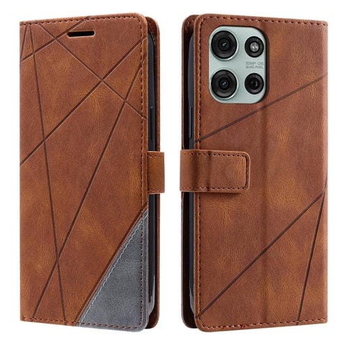 Funda de Cuero con Textura de Piel para Motorola Moto G75 5G (Marrón)