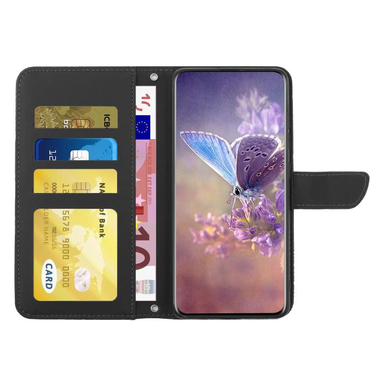 Funda de cuero con tapa y diseño de mariposas en relieve para TCL 60 SE / 605 HT03 (negra)