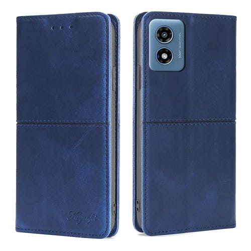 Funda de Cuero Magnética Motorola Moto G 5G (2024) con Textura de Vaca (Azul)