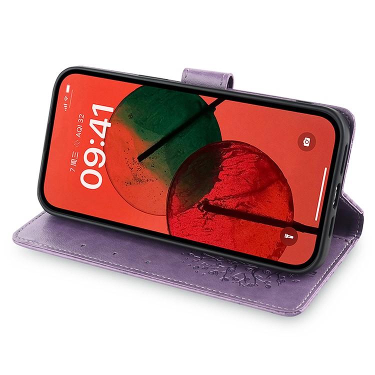 Funda de piel con relieve de árbol y ciervo para Samsung Galaxy XCover 7 Pro 5G (morada)