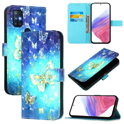 Funda de Cuero con Tapa Horizontal y Pintura 3D para OnePlus Nord N10 5G (Mariposa Dorada)