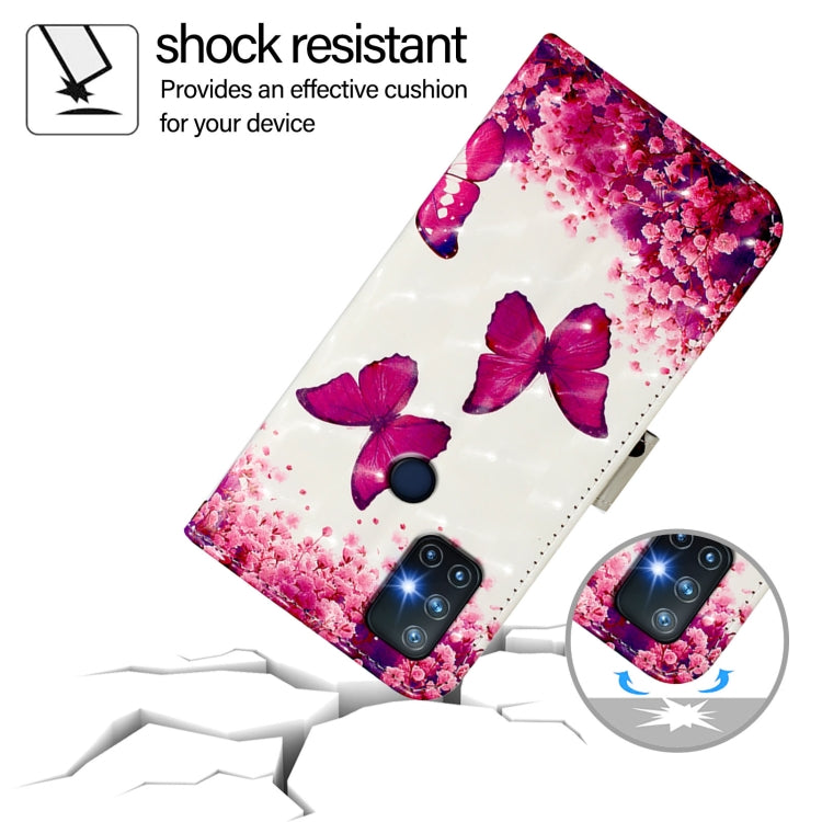 Funda de Cuero con Tapa Horizontal y Pintura 3D para OnePlus Nord N10 5G (Mariposa Rosa)