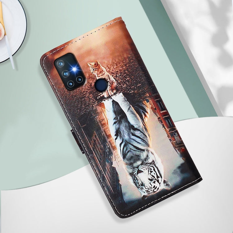 Funda de Cuero para OnePlus Nord N10 5G con Patrón de Gatos y Tigres (Colores)