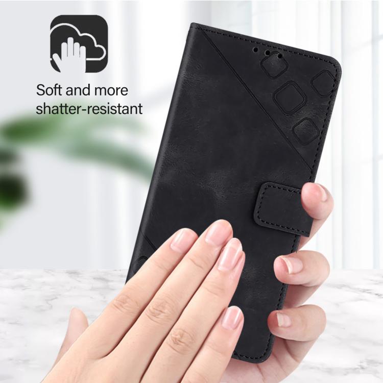 Funda de Cuero con Relieve y Tacto de Piel para OnePlus 13R/Ace 5 Pro 5G (Negra)