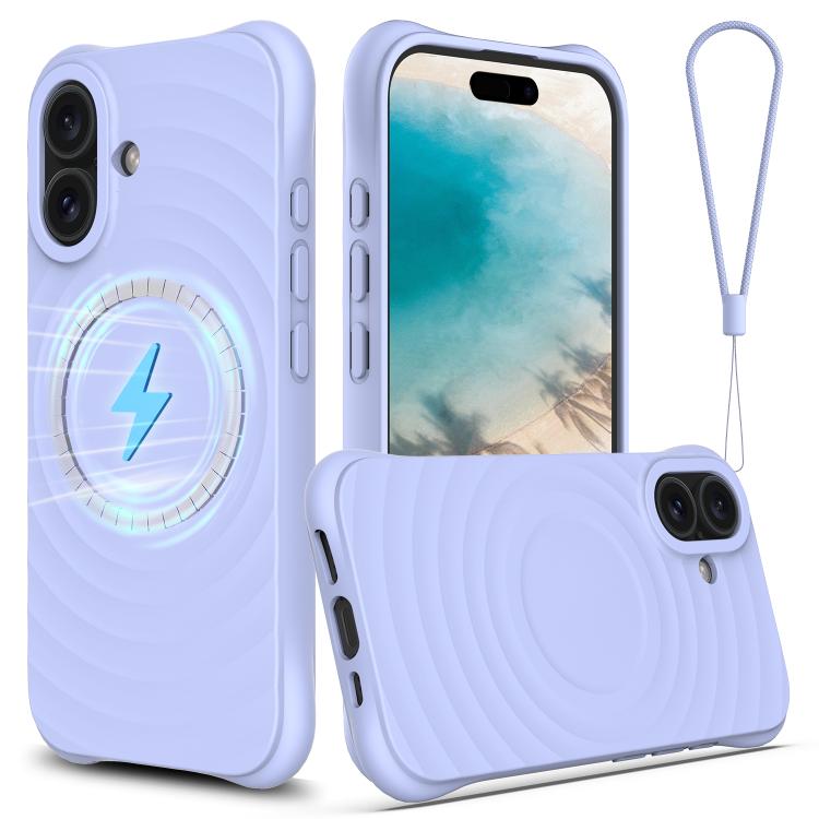 Funda de silicona líquida magnética MagSafe con textura ondulada para iPhone 17 (morada)