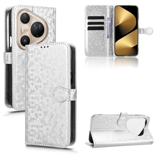Funda de cuero con textura de panal y puntos para Huawei Pura 80 Pro 5G (plateada)