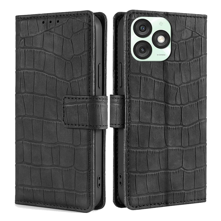 Funda de Piel con Cierre Magnético para Teléfono Itel A50 4G (Negra) Tacto Cocodrilo