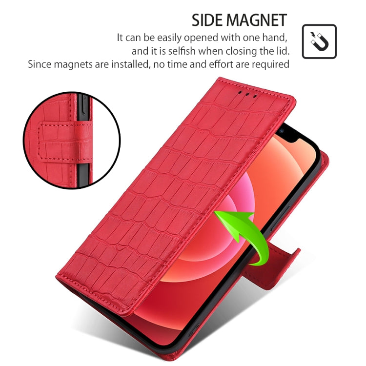 Funda de Piel con Cierre Magnético para Teléfono Itel A50 4G (Rojo) con Tacto Cocodrilo