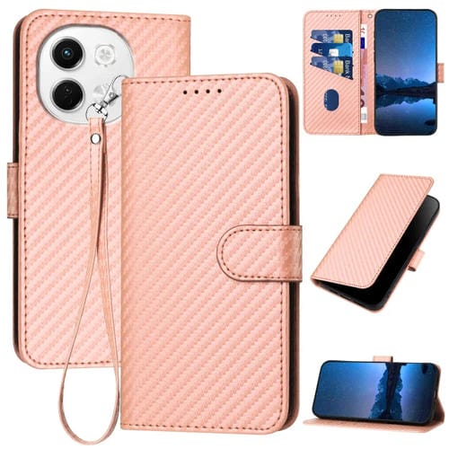 Funda de Cuero con Hebilla de Fibra de Carbono para Tecno Pova 6 Neo 5G Spark 30 5G Yx0070 con Cordón (Rosa)