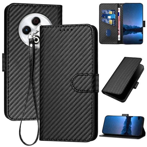 Funda de Cuero con Hebilla de Fibra de Carbono para Tecno Spark 30 4G Yx0070 con Cordón (Negro)