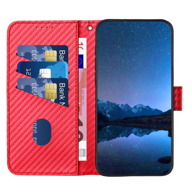 Funda de Cuero con Hebilla de Fibra de Carbono para Infinix Hot 20 4G Yx0070 con Cordón (Rojo)
