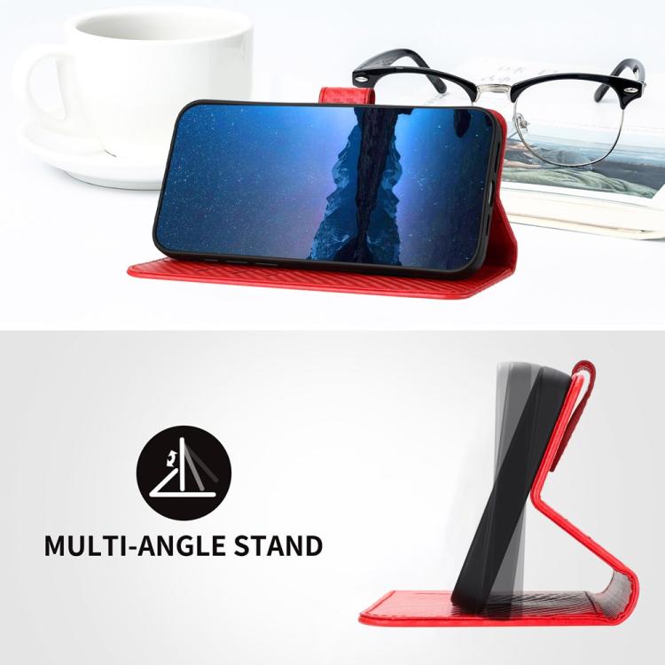 Funda de Cuero con Hebilla de Fibra de Carbono para Infinix Hot 20 4G Yx0070 con Cordón (Rojo)