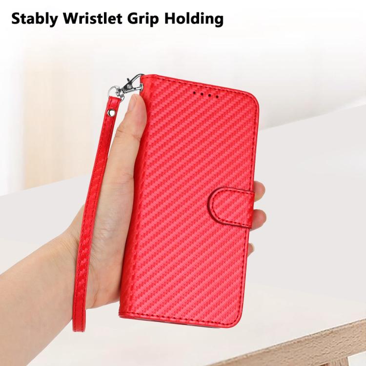 Funda de Cuero con Hebilla de Fibra de Carbono para Infinix Hot 20 4G Yx0070 con Cordón (Rojo)