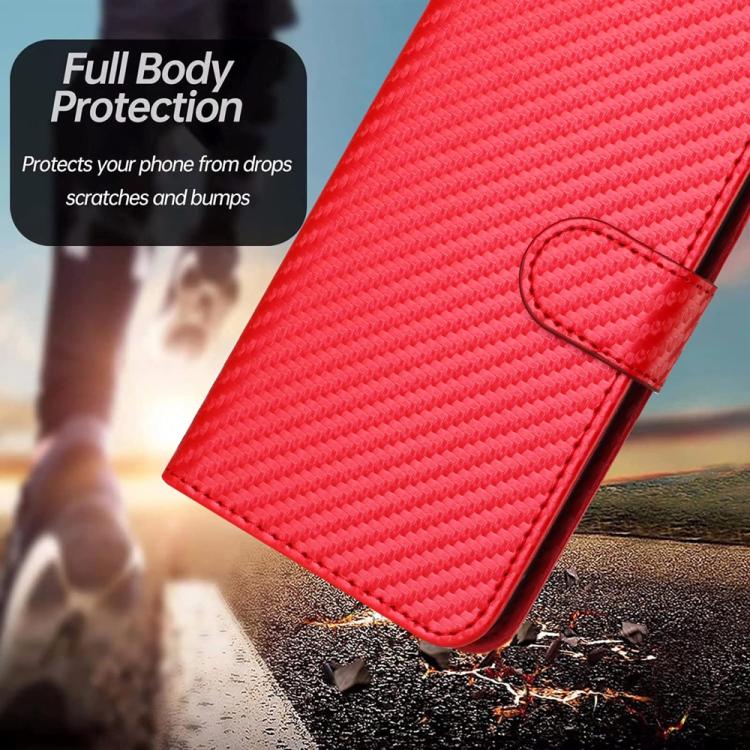 Funda de Cuero con Hebilla de Fibra de Carbono para Infinix Hot 20 4G Yx0070 con Cordón (Rojo)