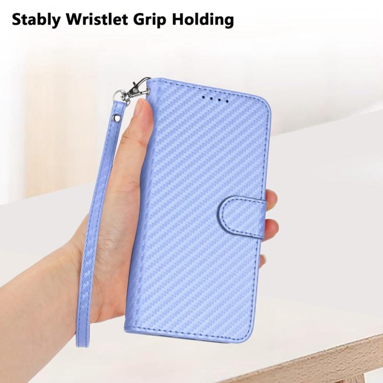 Funda de Cuero con Hebilla de Fibra de Carbono para Infinix Hot 20 5G YX0070 con Cordón (Morado Claro)