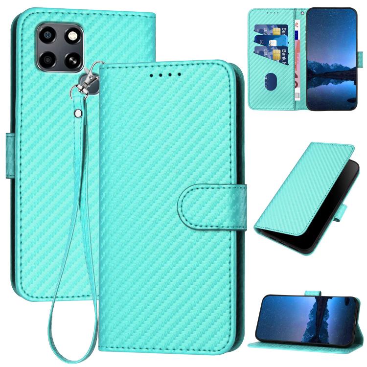 Funda de Cuero con Hebilla de Fibra de Carbono y Cordón para Infinix Smart 6 y Smart 6 HD Yx0070 (Azul Claro)