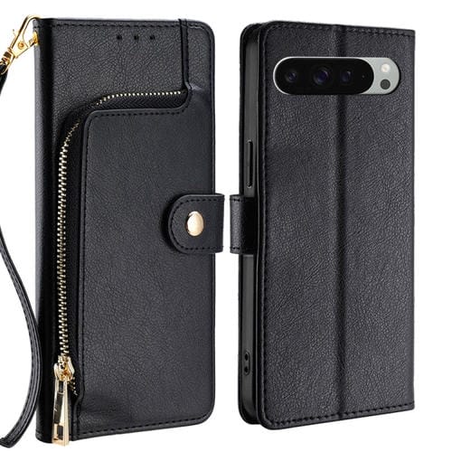 Funda de Cuero con Cremallera para Google Pixel 9 Pro XL (Negra)
