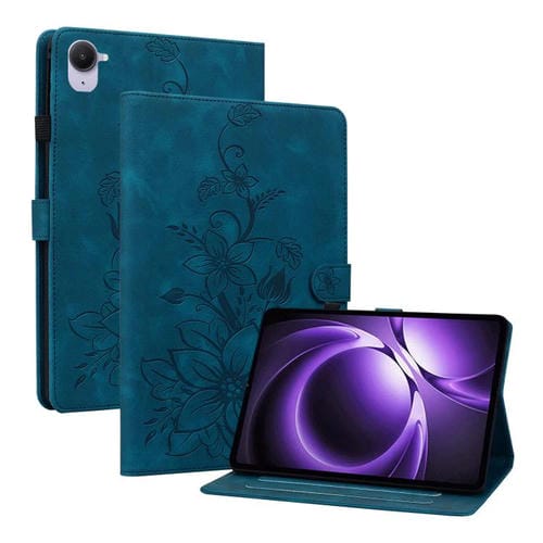 Funda de piel con relieve de lirio para Xiaomi Redmi K Pad de 8,8 pulgadas (azul oscuro)