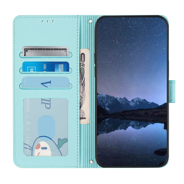 Funda de Cuero Rfid para Teléfono Itel A80 4G con Cordón Estampado Rata y Gato (Verde Menta)