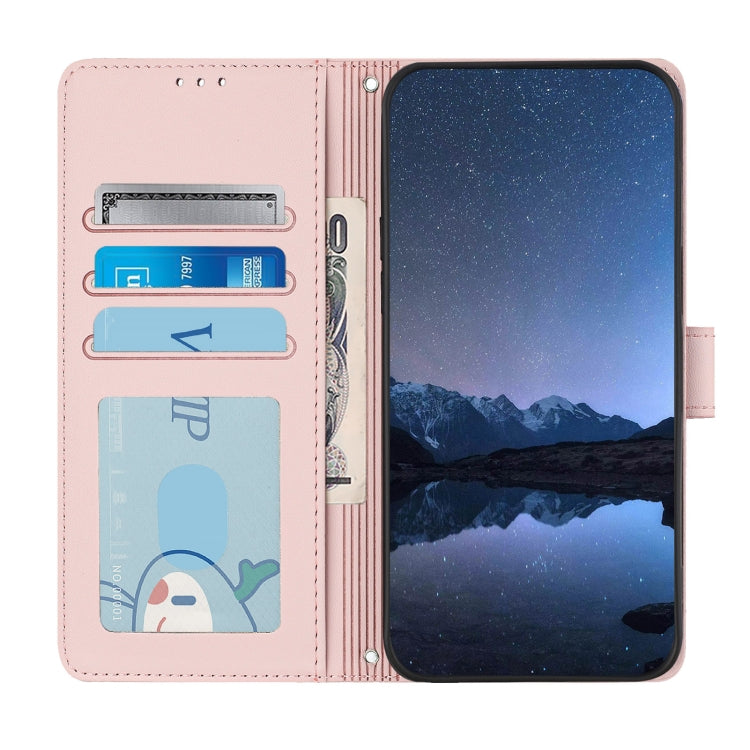 Funda Cuero Rfid Tecno Spark 30 5G Estampado Rata y Gato Relieve con Cordón (Rosa)
