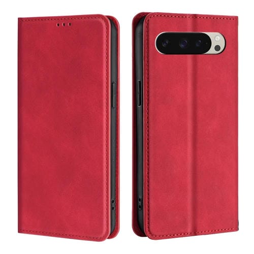 Funda de Cuero Magnética con Tacto de Piel para Google Pixel 9 (Roja)