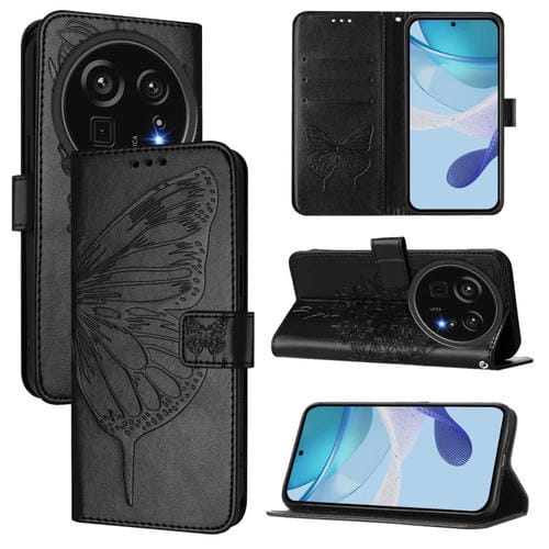 Funda de Cuero para Sharp Aquos R9 Pro/Sh-54E con Mariposa en Relieve (Negra)