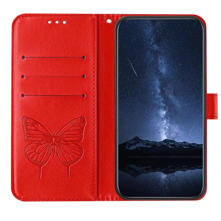 Funda de Cuero para Infinix Hot 9/9 Pro con Diseño de Mariposa en Relieve (Roja)