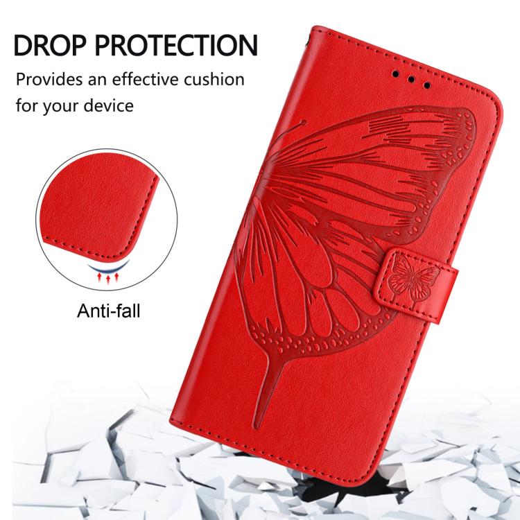 Funda de Cuero para Infinix Hot 9/9 Pro con Diseño de Mariposa en Relieve (Roja)