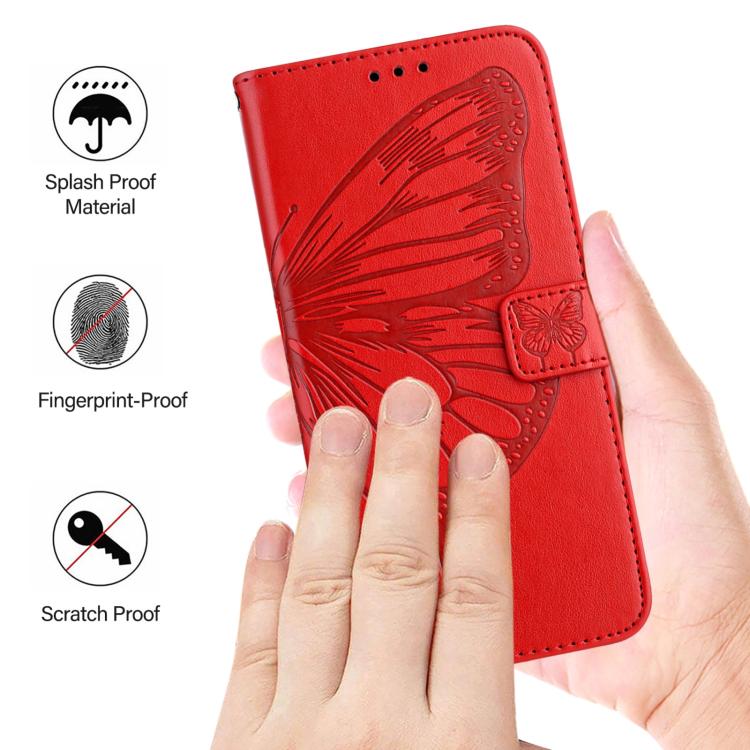 Funda de Cuero para Infinix Hot 9/9 Pro con Diseño de Mariposa en Relieve (Roja)