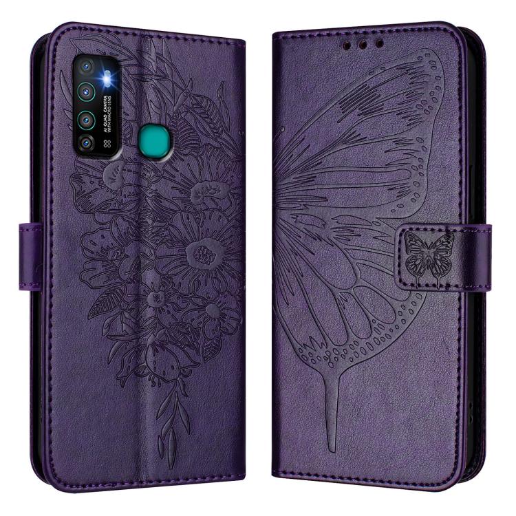 Funda de Cuero con Diseño de Mariposa En Relieve para Infinix Hot 9/9 Pro (Morado Oscuro)