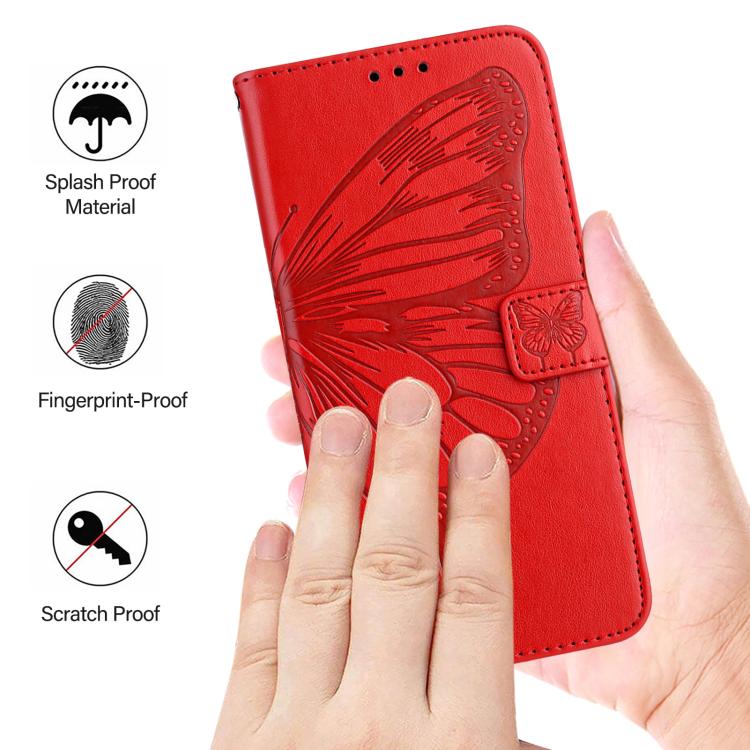 Funda de cuero con relieve de mariposa para Infinix Smart 10 4G / Tecno Pop 10 (roja)
