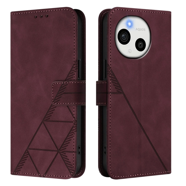 Funda de Cuero con Tapa y Relieve 3D para Sharp Aquos Sense9 (Rojo Vino)