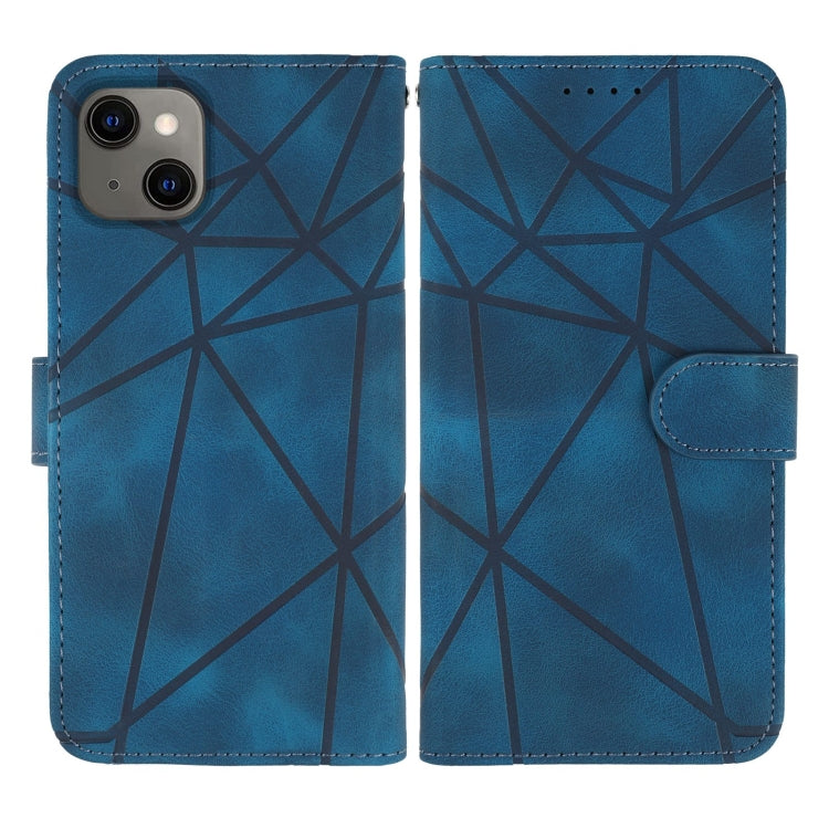 Funda para Teléfono iPhone 15 Skin Feel Cuero Líneas Geométricas (Azul) - MOVILSTORE