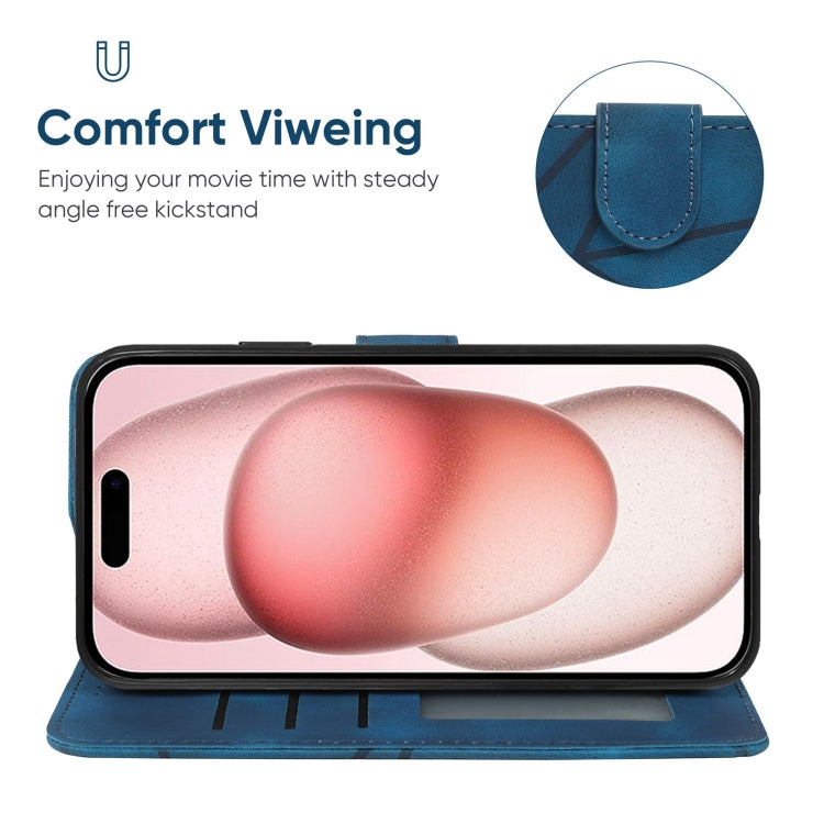 Funda para Teléfono iPhone 15 Skin Feel Cuero Líneas Geométricas (Azul) - MOVILSTORE