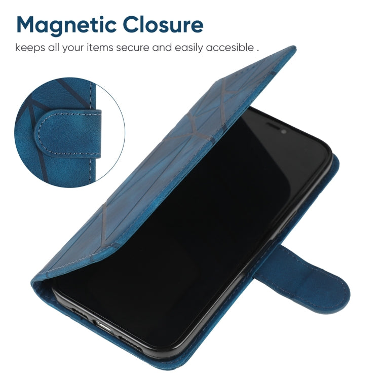 Funda para Teléfono iPhone 15 Skin Feel Cuero Líneas Geométricas (Azul) - MOVILSTORE
