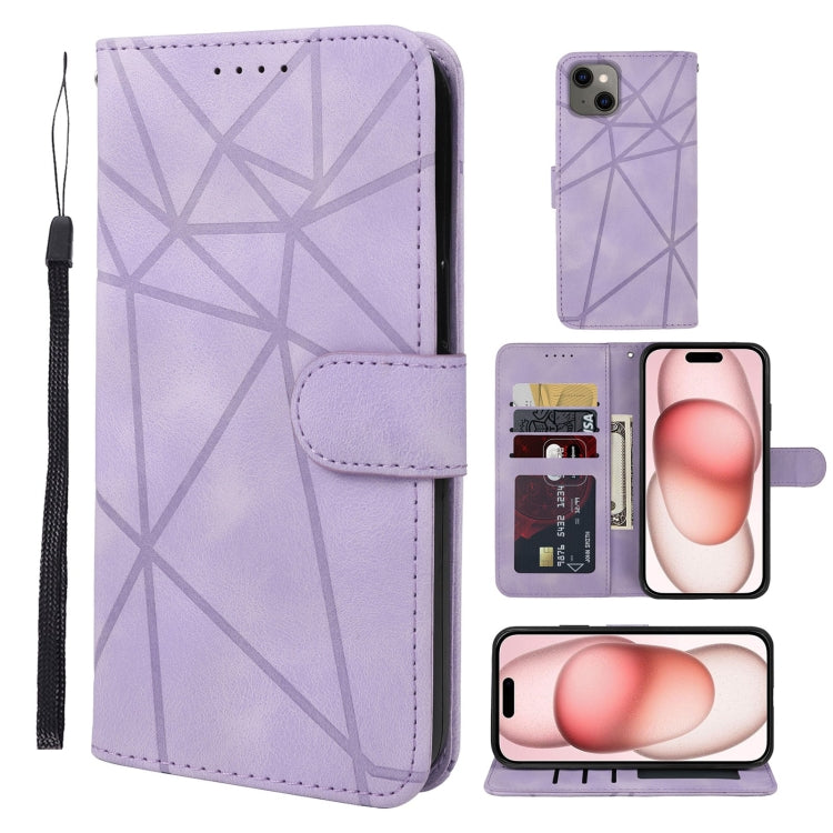 Funda para iPhone 15 Skin Feel Cuero con Líneas Geométricas (Púrpura) - MOVILSTORE