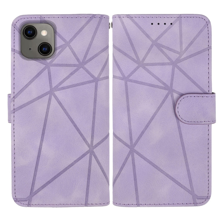 Funda para iPhone 15 Skin Feel Cuero con Líneas Geométricas (Púrpura) - MOVILSTORE
